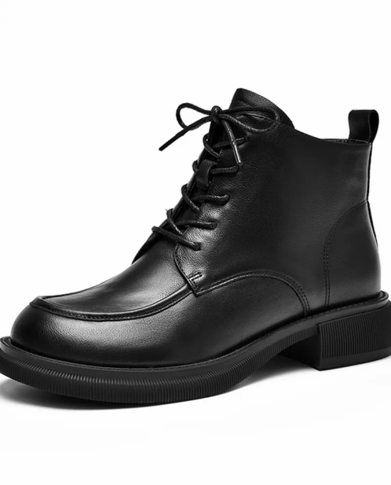 Beautoday Stivaletti Donna Vera Pelle di Mucca Cucito Punta Rotonda Cerniera Laterale Tacco Basso Casual Scarpe Femminili 0421