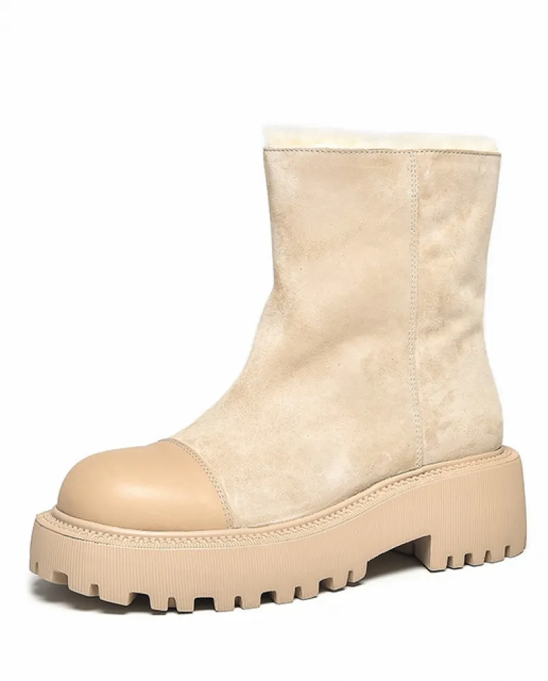 Beautoday Stivali da Neve con Piattaforma Donna Stivaletti Patchwork in Pelle Scamosciata Capretto Scarpe da Donna Invernali in