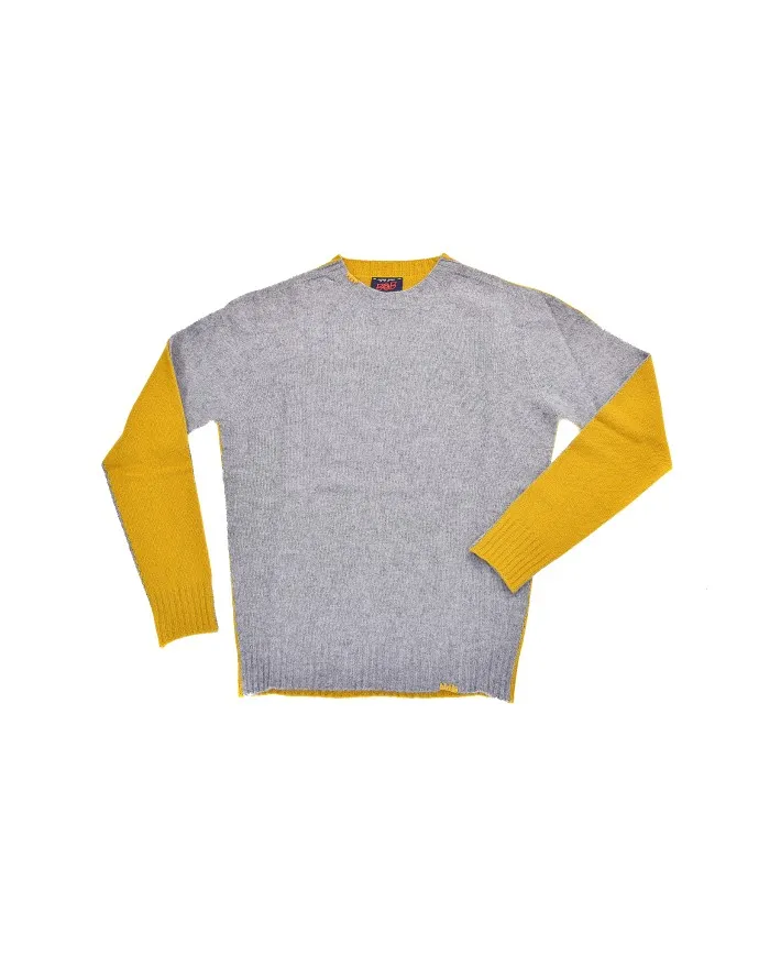 BOB Maglione Uomo Stanilio518 A-ET Ricamato in Lana Grigio Senape 02 FUMO/ SENAPE