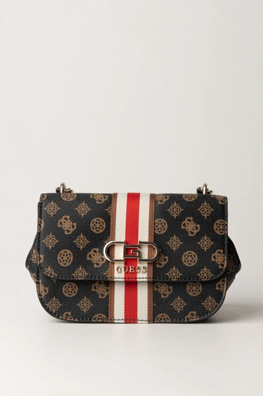 Borsa a tracolla Nelka con banda a contrasto MOCHA LOGO
