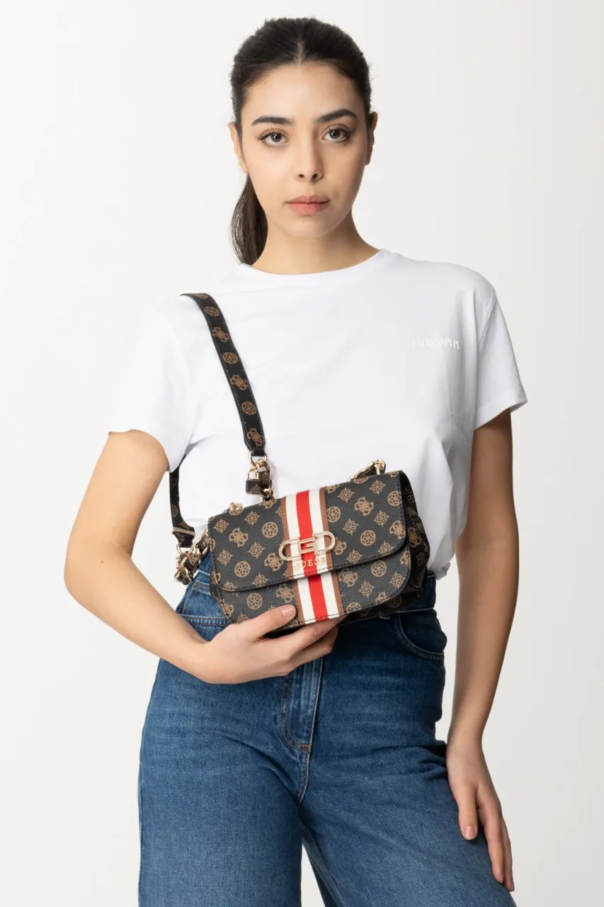 Borsa a tracolla Nelka con banda a contrasto MOCHA LOGO