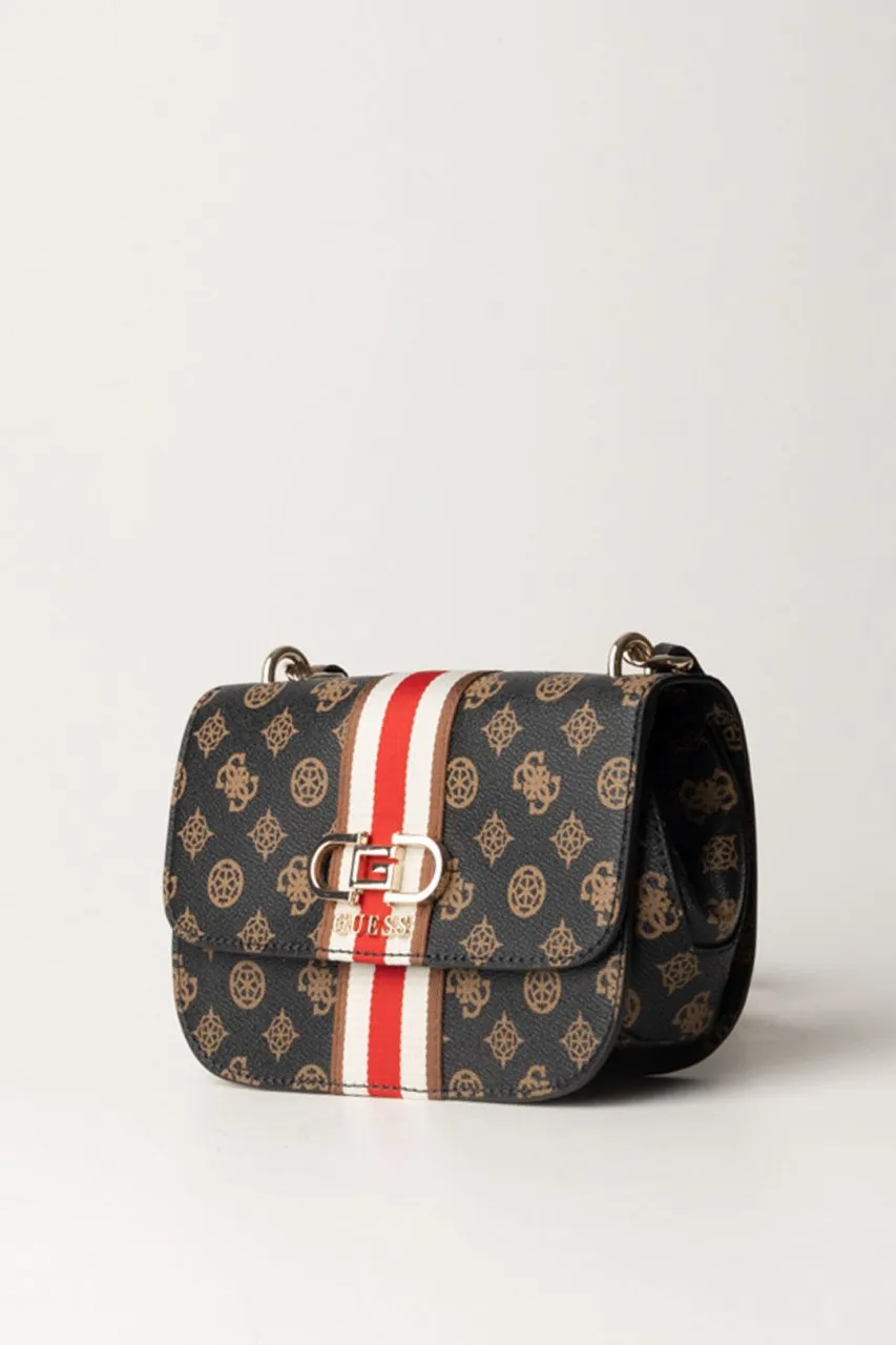 Borsa a tracolla Nelka con banda a contrasto MOCHA LOGO
