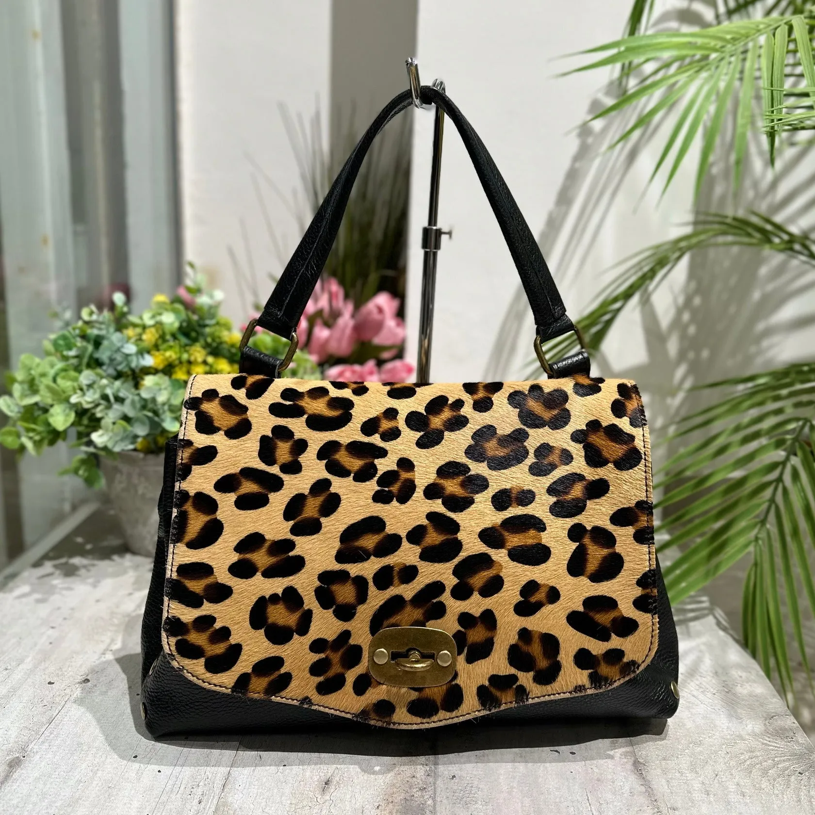 Borsa a Valigetta a Mano Tracolla interna Dettagli Leopardata Cavallino