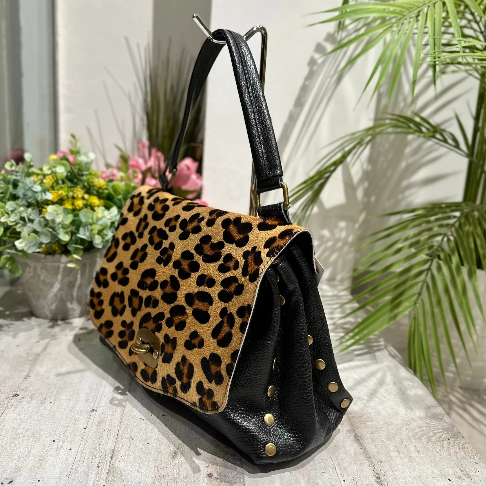 Borsa a Valigetta a Mano Tracolla interna Dettagli Leopardata Cavallino