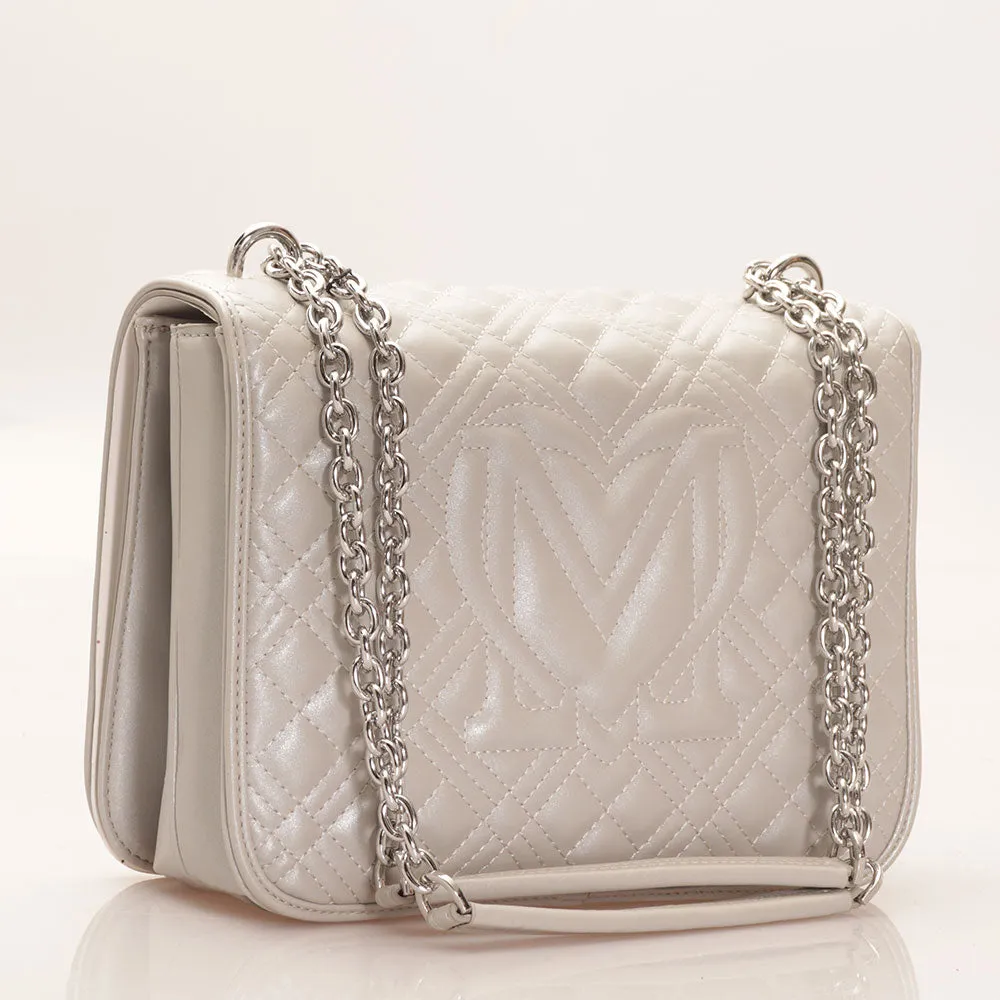 Borsa Donna a Spalla e Tracolla LOVE MOSCHINO linea Quilted Argento Laminato