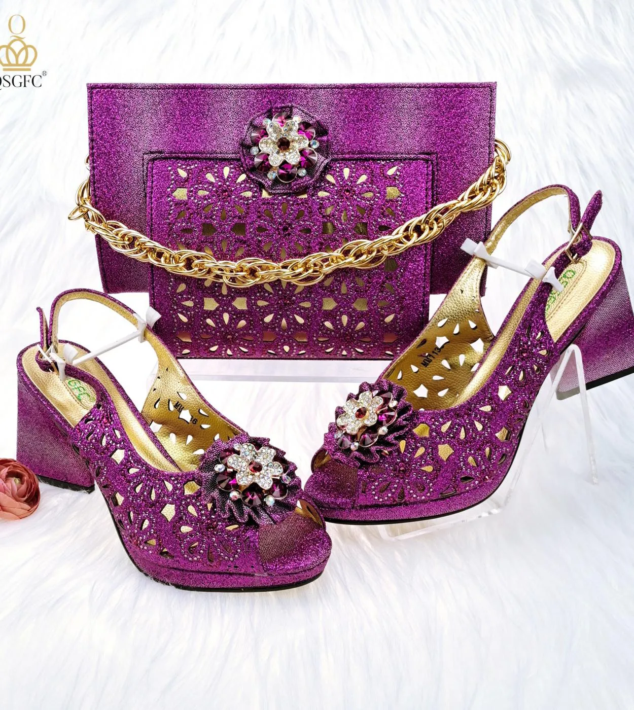 Borsa Set Scarpe Décolleté Colore Moda africana Design Tacco Comode scarpe da donna Borsa