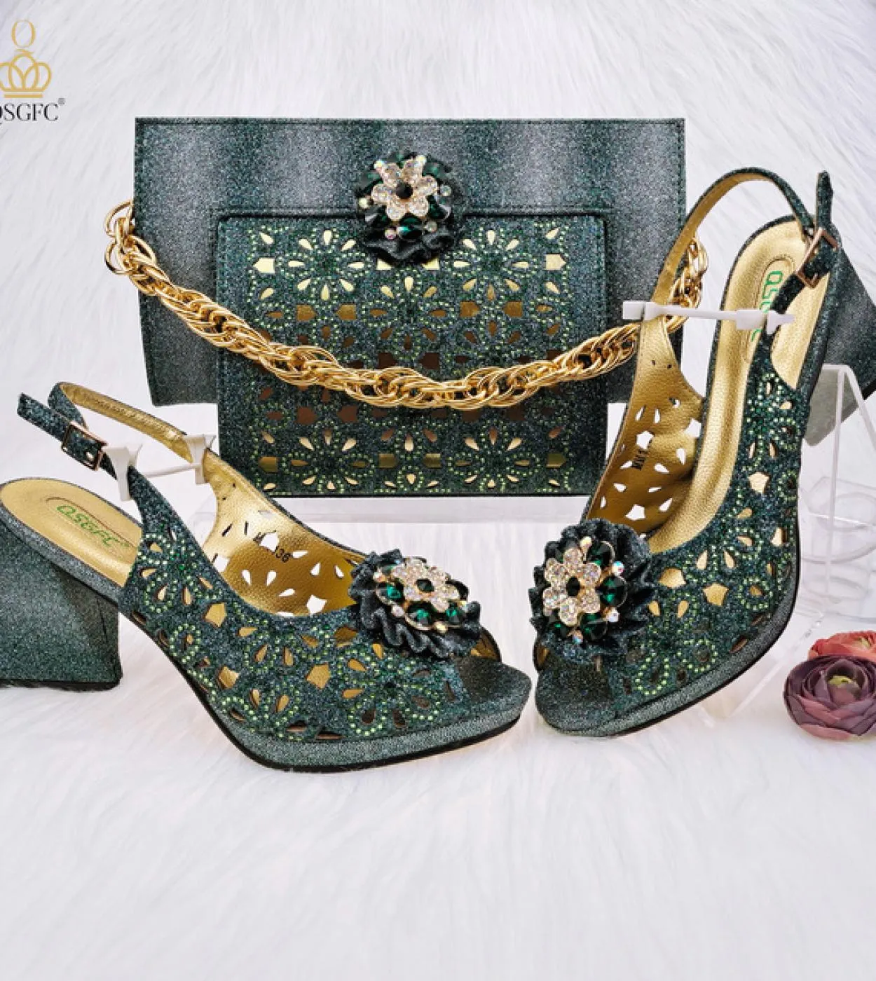Borsa Set Scarpe Décolleté Colore Moda africana Design Tacco Comode scarpe da donna Borsa