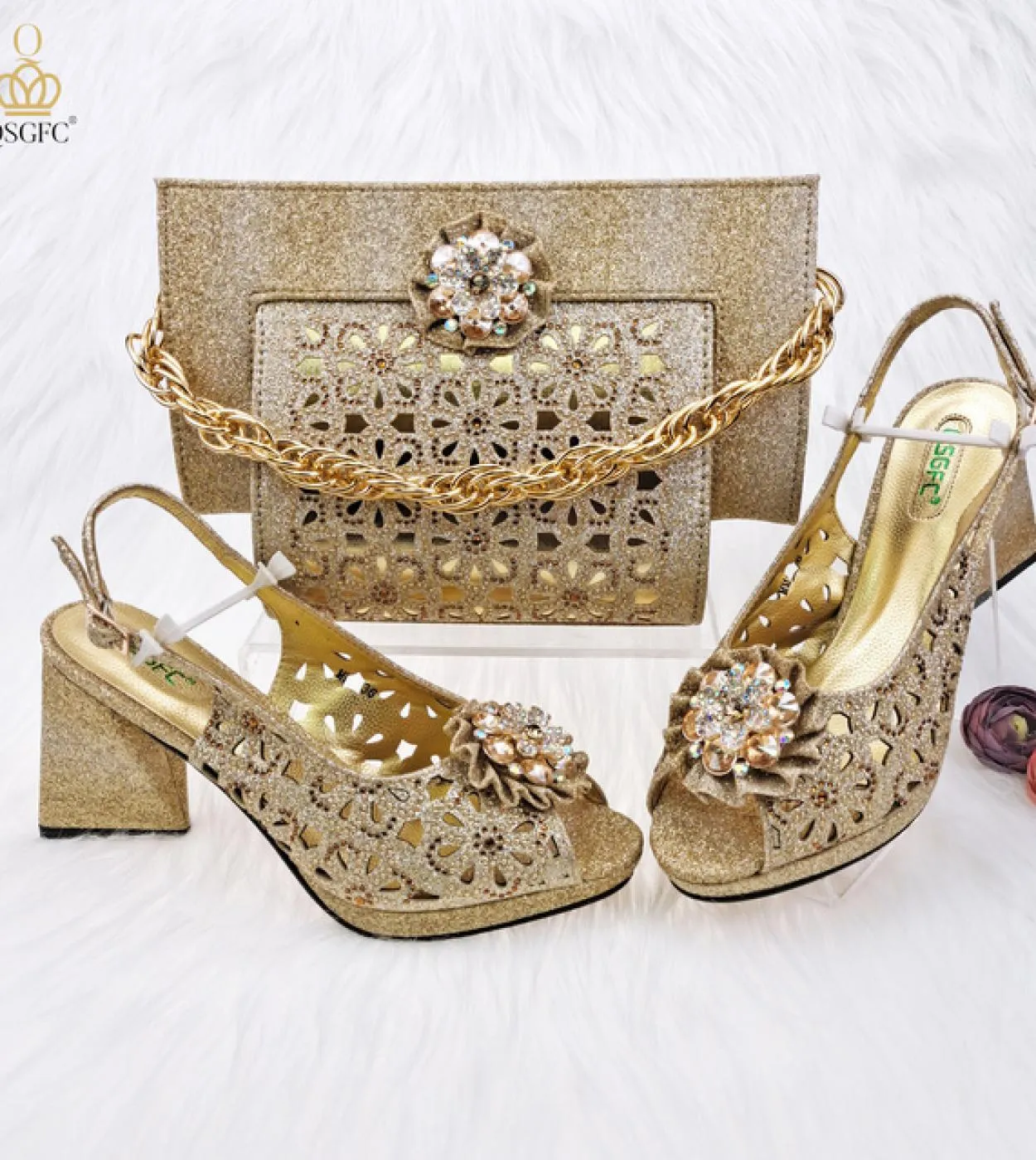 Borsa Set Scarpe Décolleté Colore Moda africana Design Tacco Comode scarpe da donna Borsa