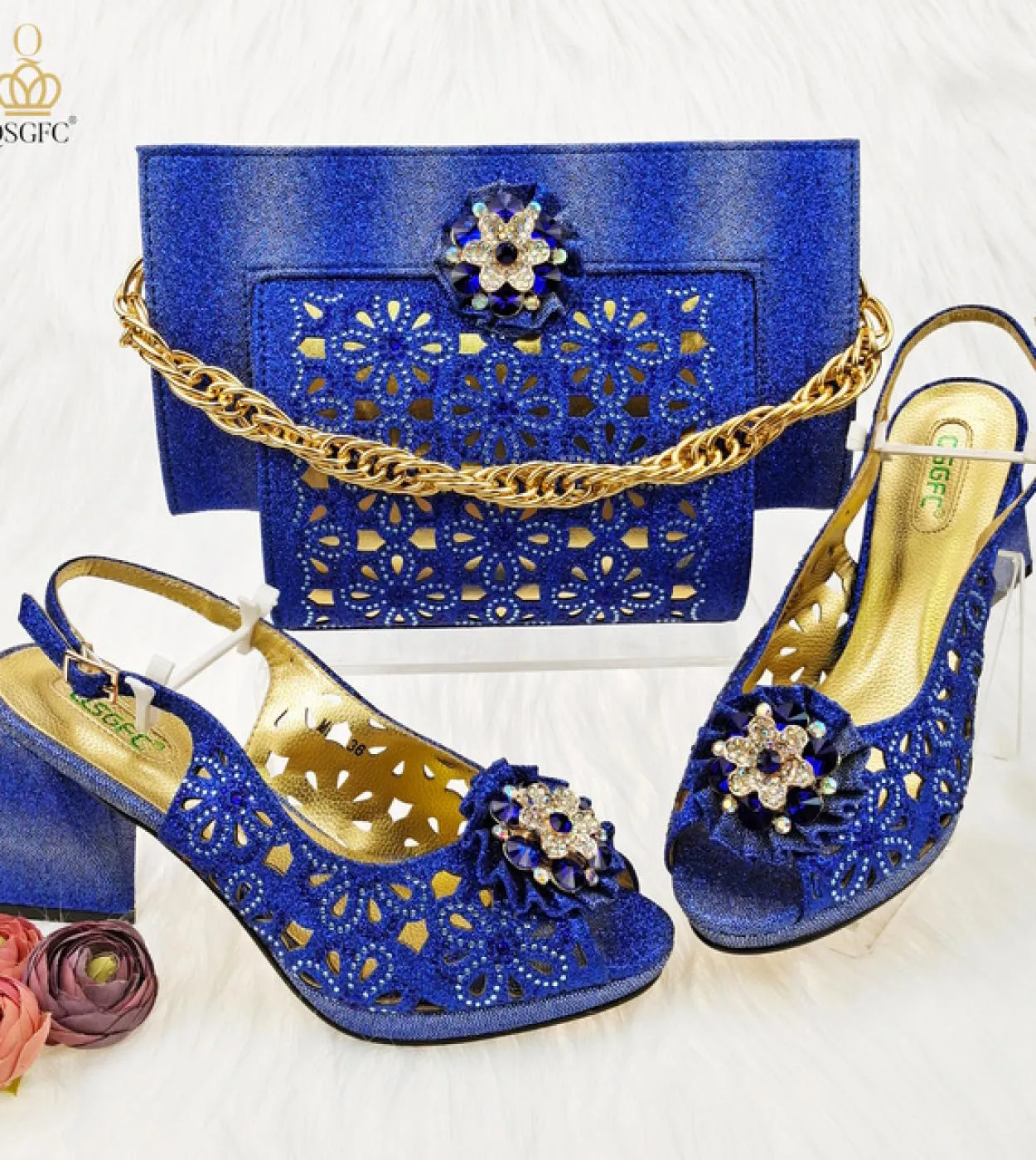 Borsa Set Scarpe Décolleté Colore Moda africana Design Tacco Comode scarpe da donna Borsa