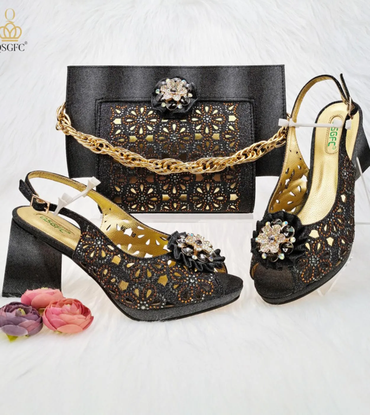 Borsa Set Scarpe Décolleté Colore Moda africana Design Tacco Comode scarpe da donna Borsa