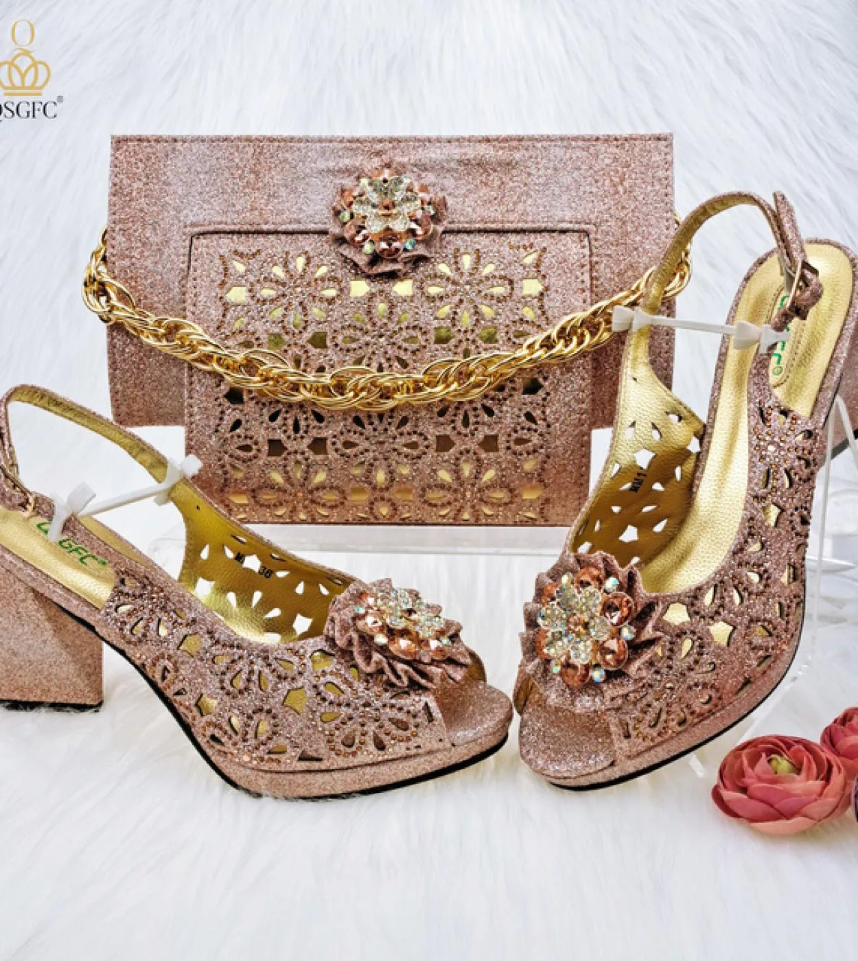 Borsa Set Scarpe Décolleté Colore Moda africana Design Tacco Comode scarpe da donna Borsa