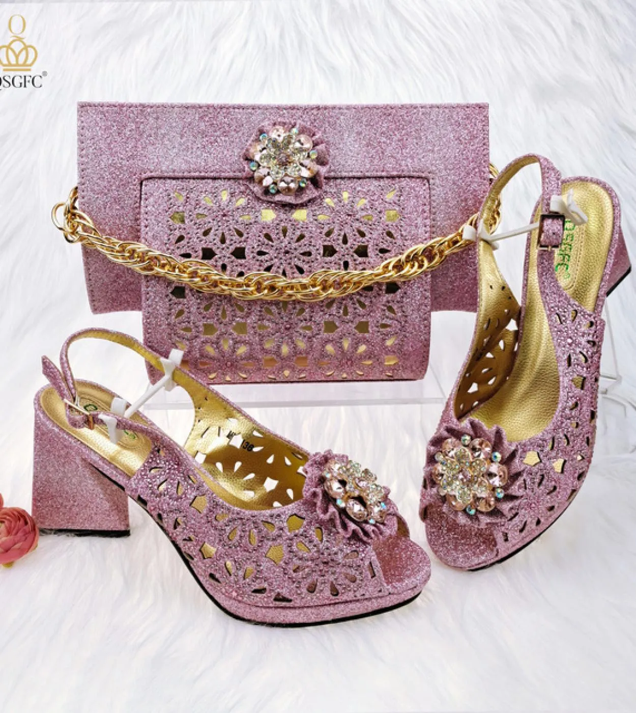 Borsa Set Scarpe Décolleté Colore Moda africana Design Tacco Comode scarpe da donna Borsa