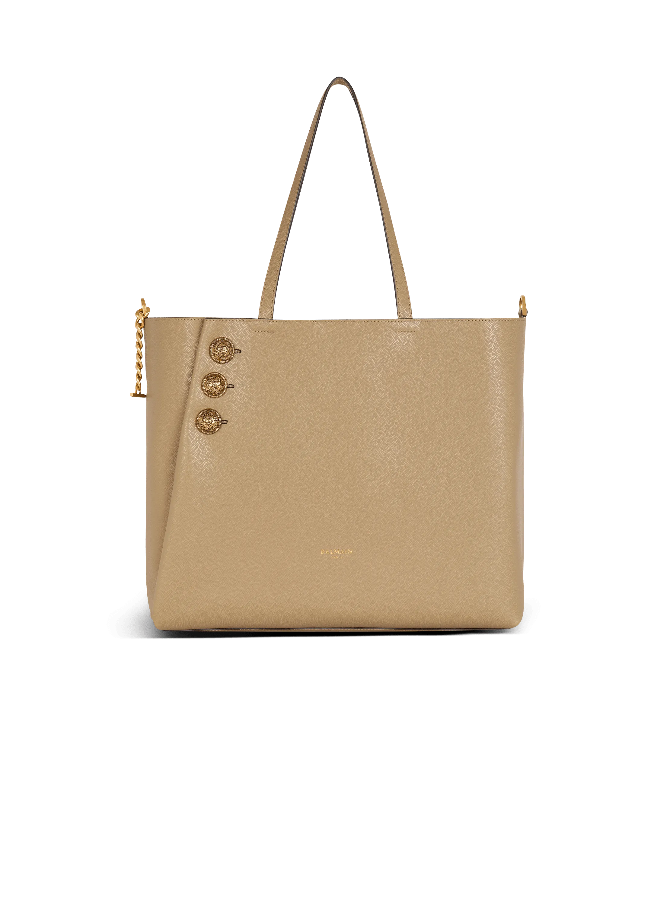 Borsa shopper emblema in pelle di vitello granulata