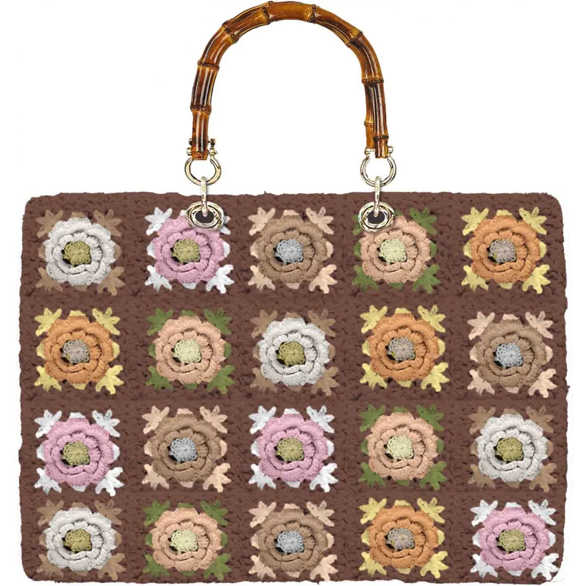 Borsa Victoria Crochet Flower Patch, Marrone