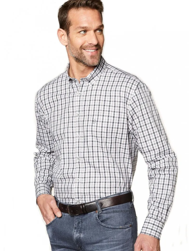 BUGATTI camicia uomo a scacchi  marrone bianca e blu cotone