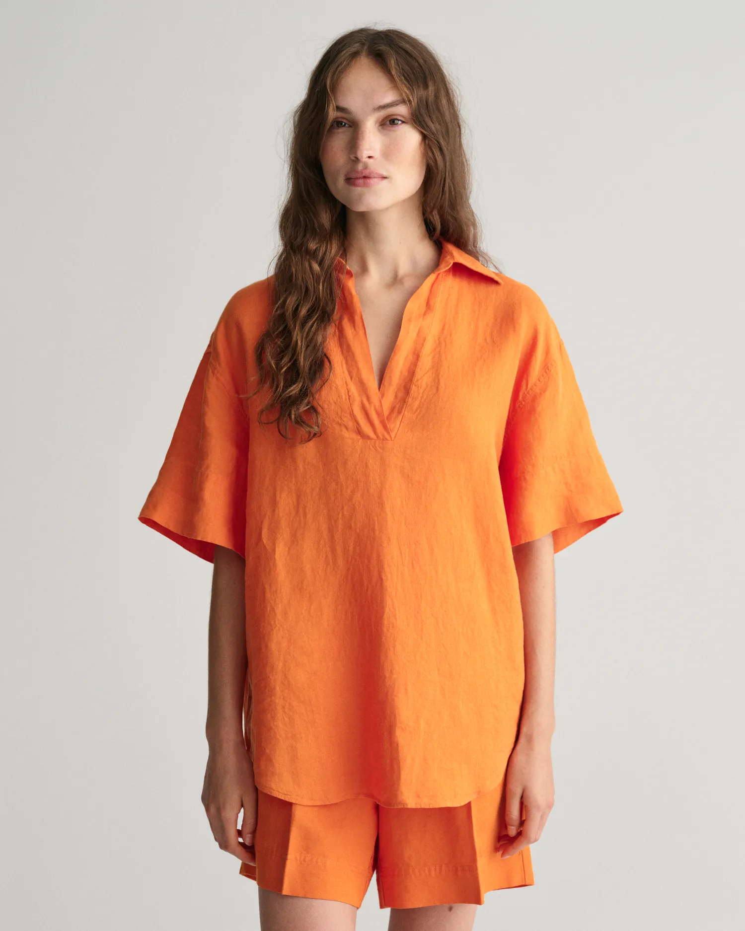Camicia a maniche corte Popover di lino relaxed fit