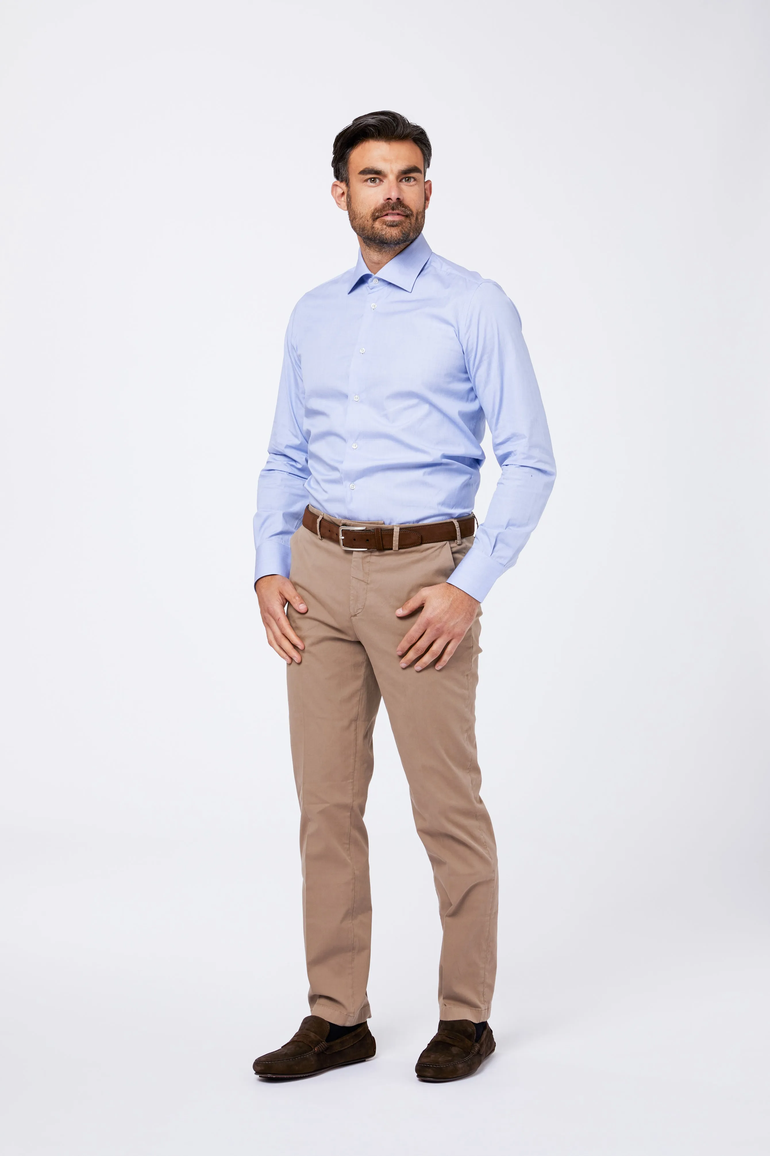 Camicia Azzurra Cotone Fil a Fil Collo Mezzo Francese