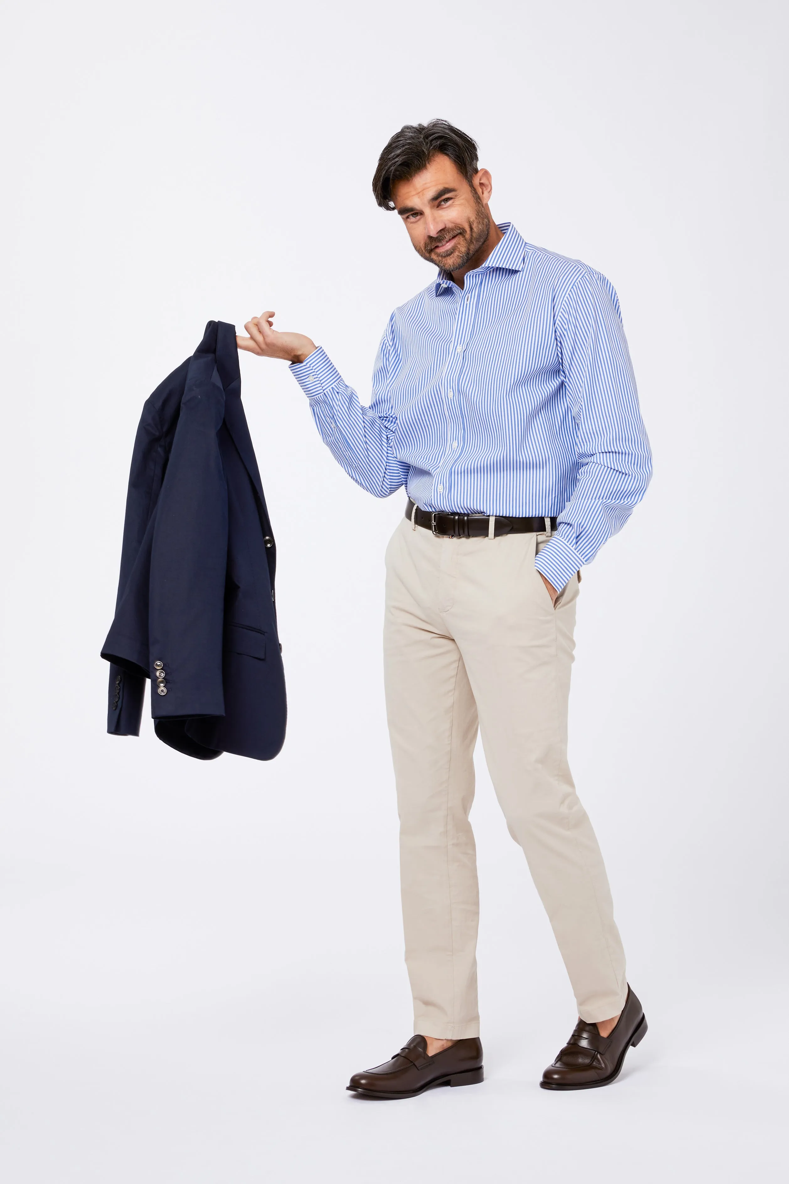 Camicia Azzurra Cotone Popeline Collo Francese