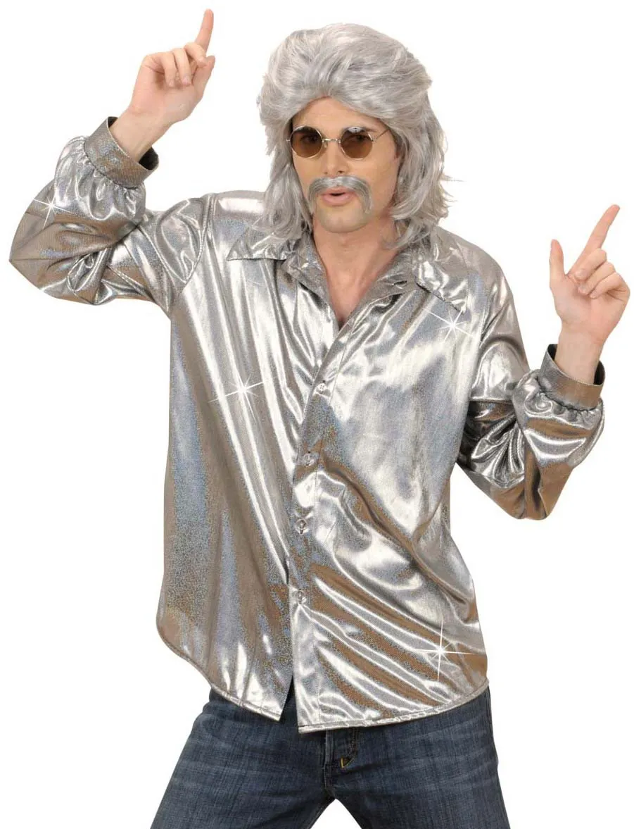 Camicia da discoteca glitter argento per uomo