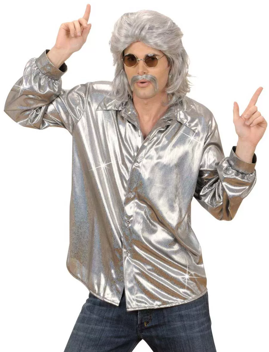 Camicia da discoteca glitter argento per uomo