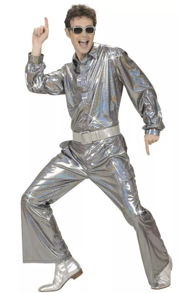 Camicia da discoteca glitter argento per uomo