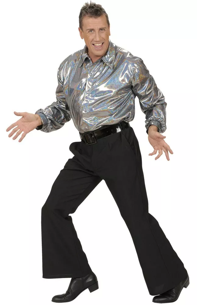 Camicia da discoteca glitter argento per uomo