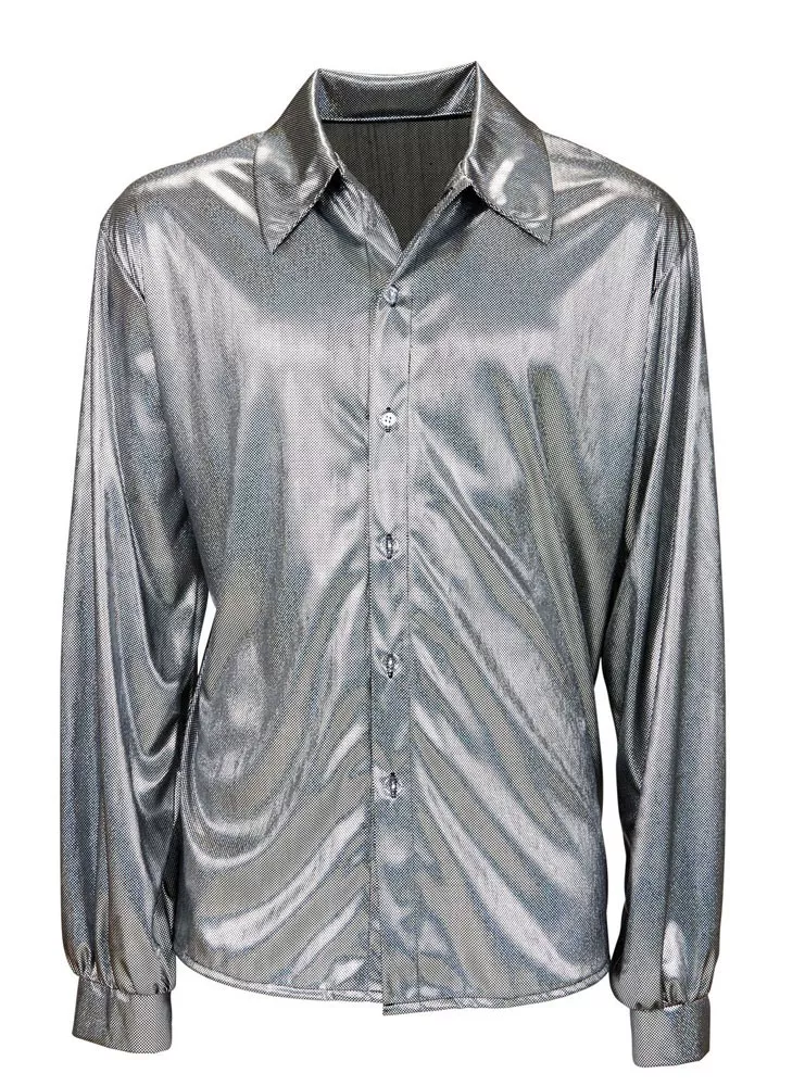 Camicia da discoteca glitter argento per uomo