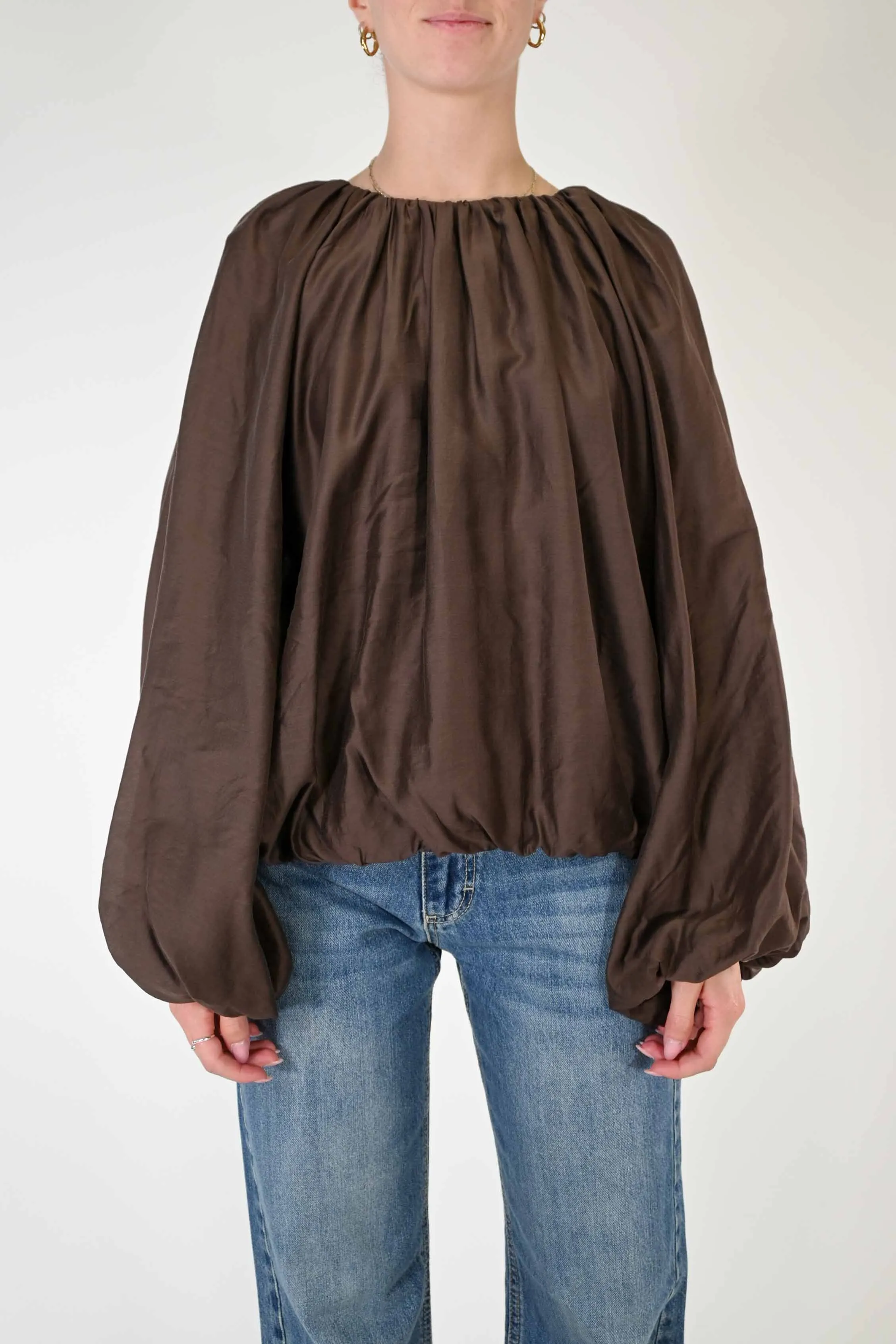 CAMICIA OVER IN TENCELL CON ARRICCIATURE CIOCCOLATO