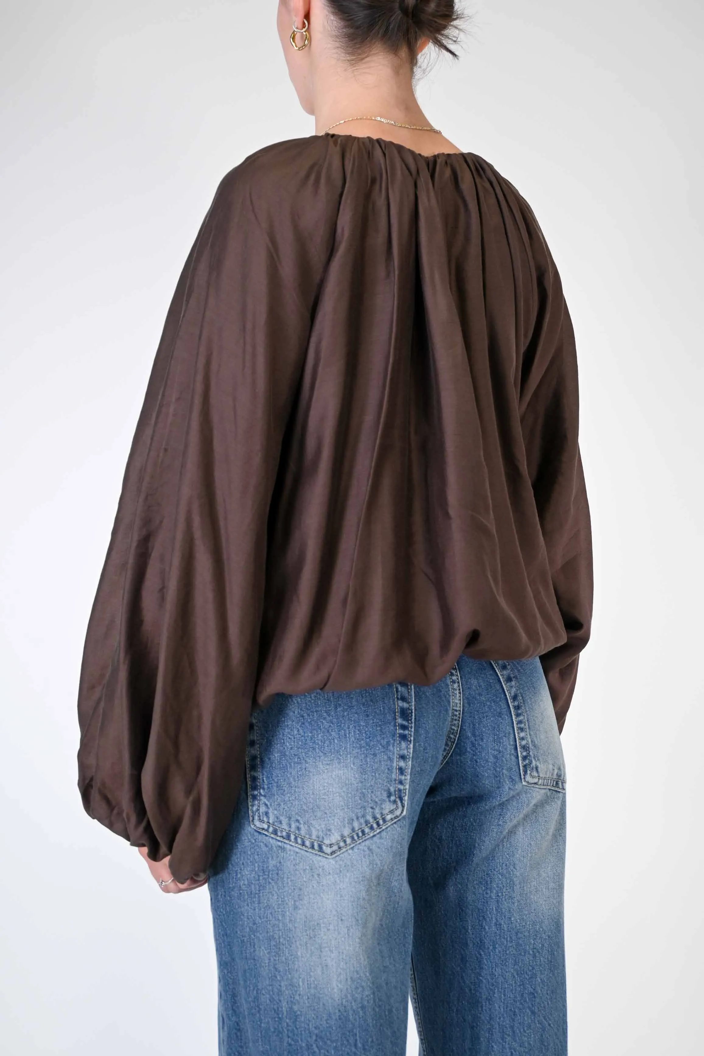 CAMICIA OVER IN TENCELL CON ARRICCIATURE CIOCCOLATO