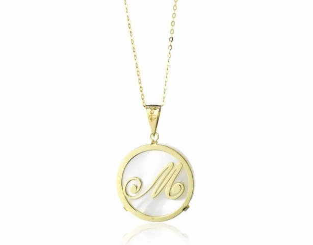 Catenina con ciondolo Dalù grande personalizzabile con iniziale del nome in oro giallo o rosa 18kt e madreperla
