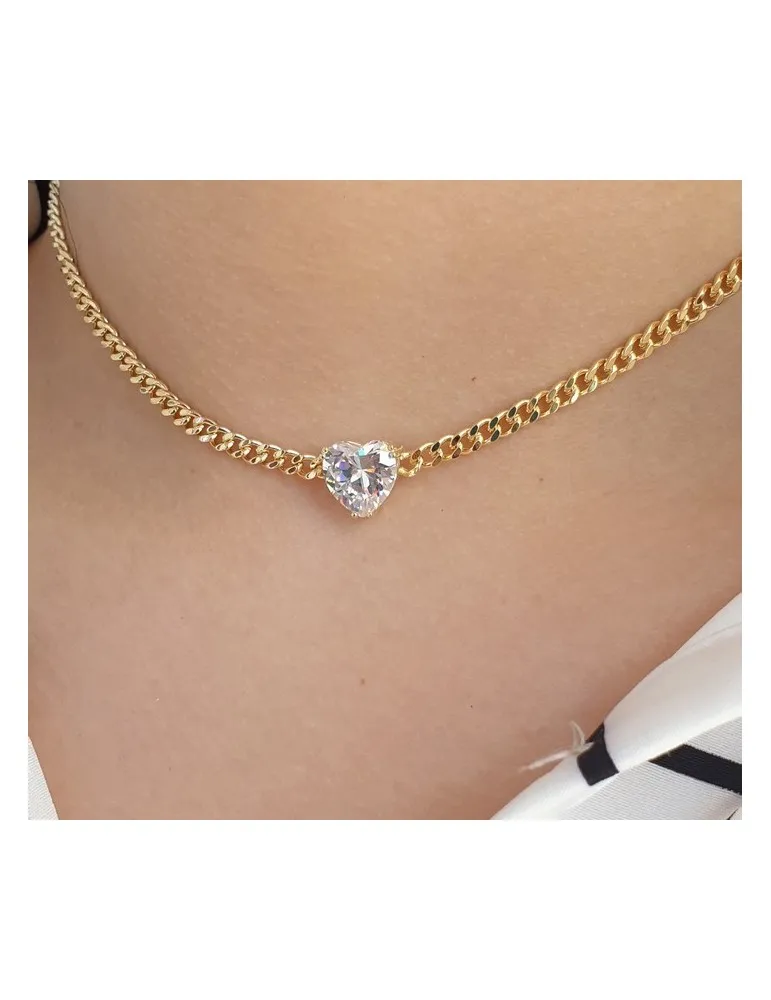 choker argento 925 cuore grande zircone bianco argento 925 NALBORI donna