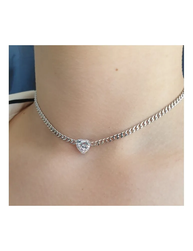 choker argento 925 cuore grande zircone bianco argento 925 NALBORI donna