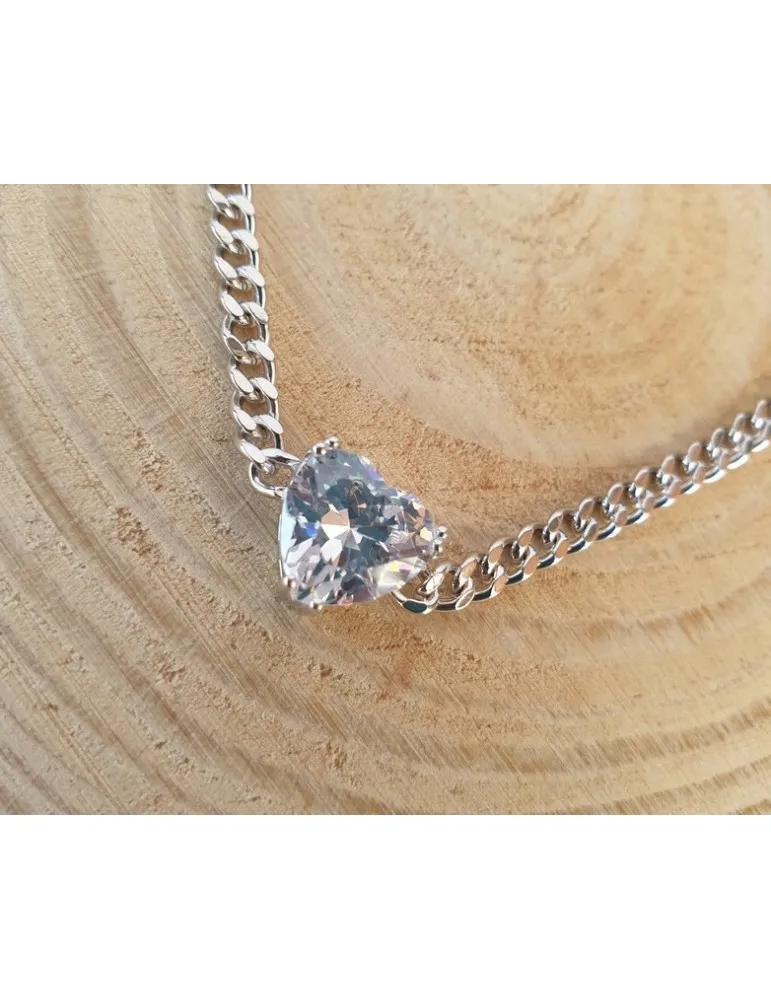 choker argento 925 cuore grande zircone bianco argento 925 NALBORI donna