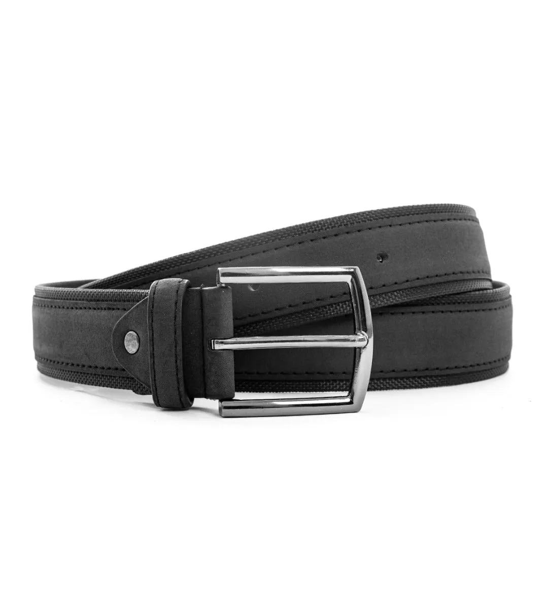 Cintura Uomo Larga Cinta Fibbia in Metallo Regolabile Nero Eco Camoscio GIOSAL-A2091A