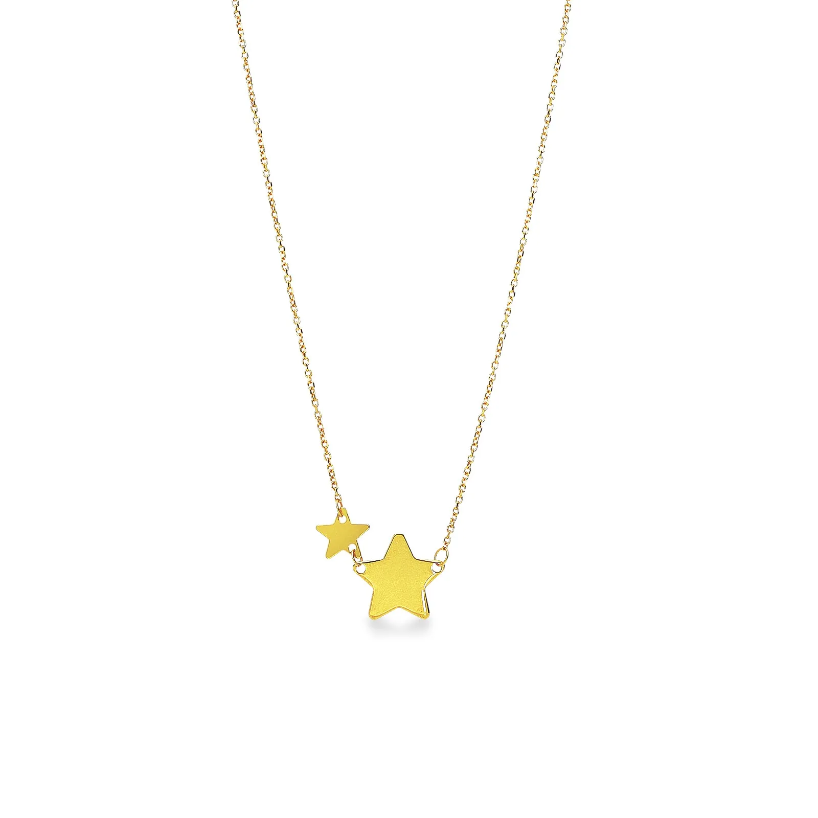 Collana in oro giallo 18k con due stelline lucide, cm 41+3