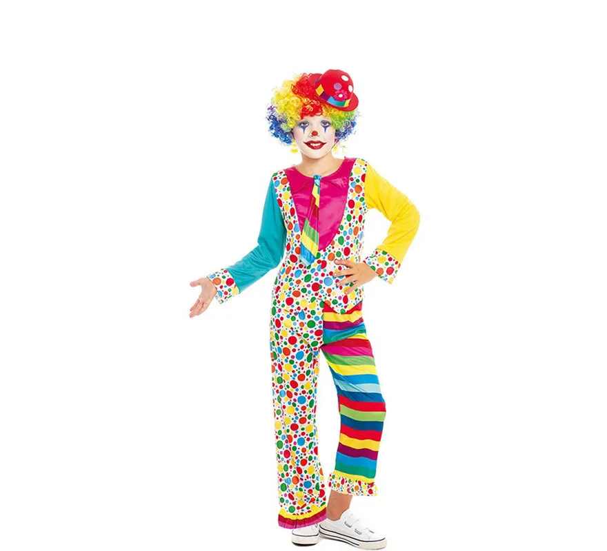 Costume da pagliaccio multicolore con cravatta per bambina