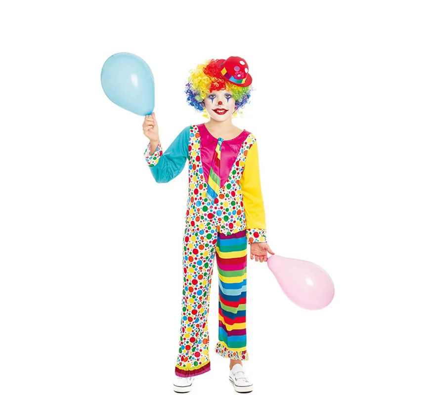 Costume da pagliaccio multicolore con cravatta per bambina