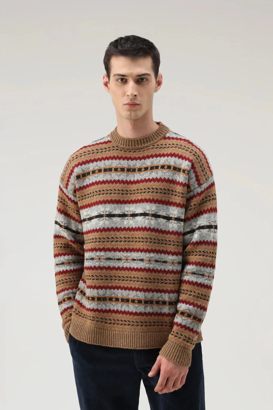 Crewneck sweater with Woolrich / Beige pattern