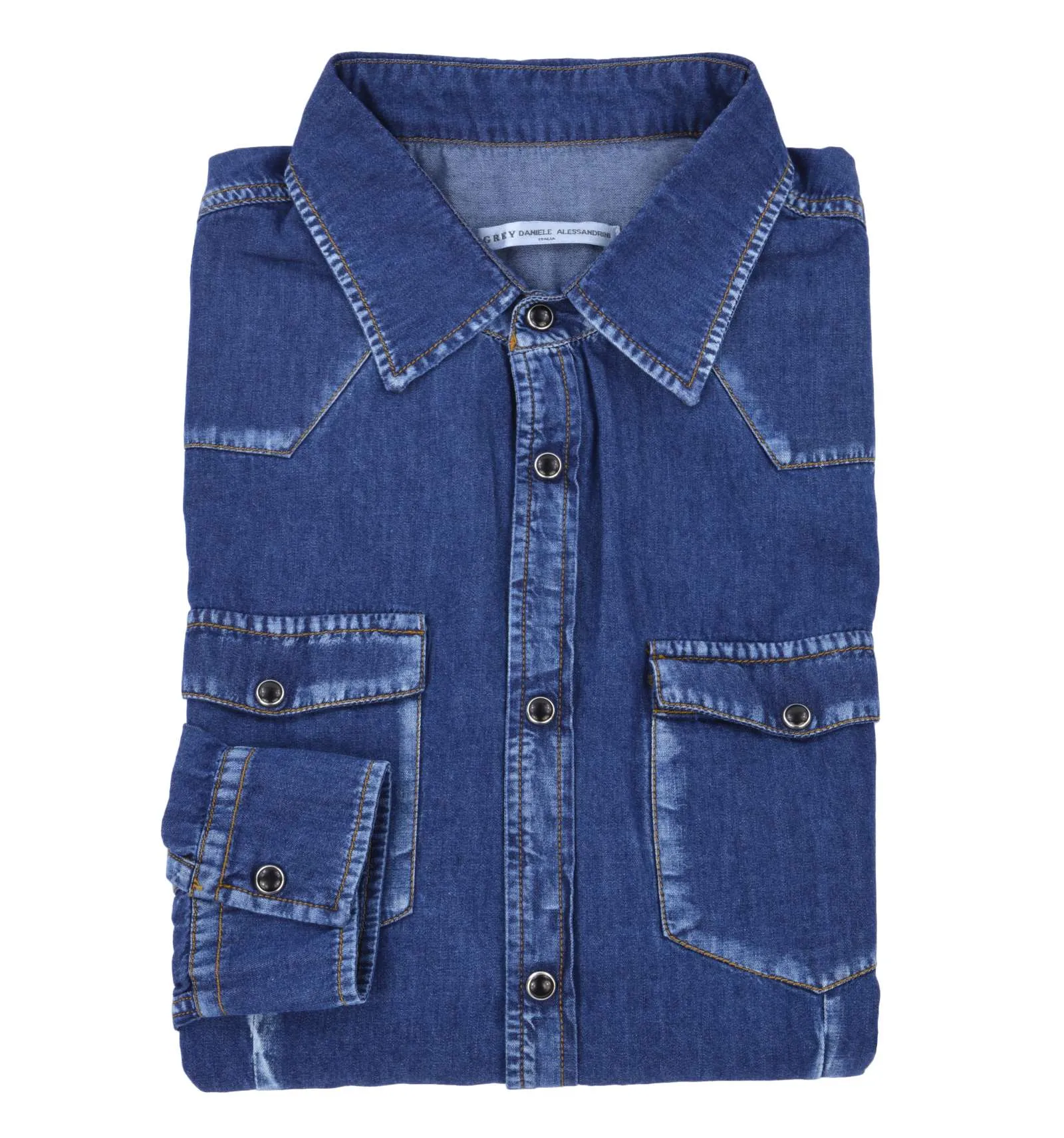 DANIELE ALESSANDRINI GREY uomo camicia blu denim C90003800 1111