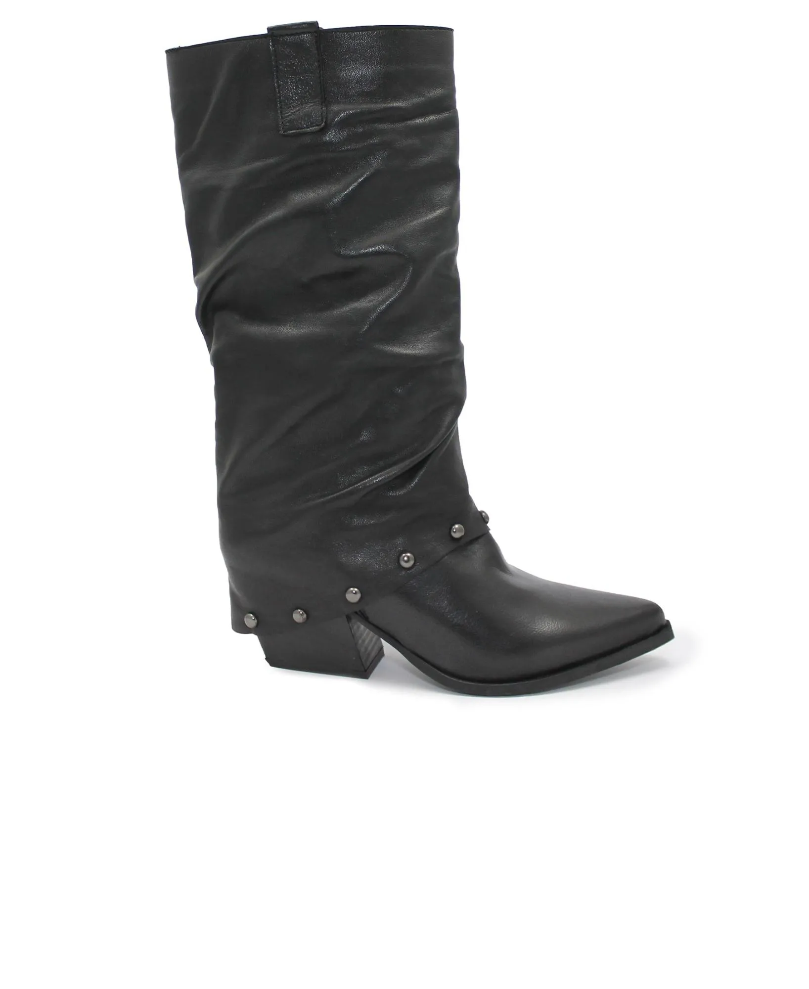 DIVINE FOLLIE AIS73 stivale donna nero pelle risvolto tacco borchiette