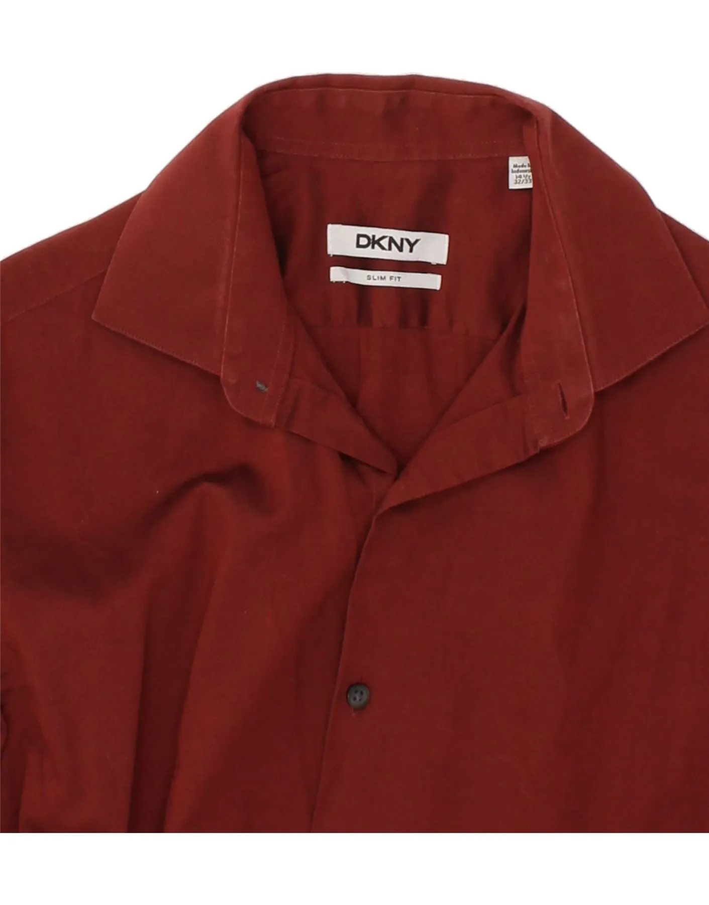 DKNY Mens Slim Fit Shirt Size 14 1/2 Small Maroon Cotton