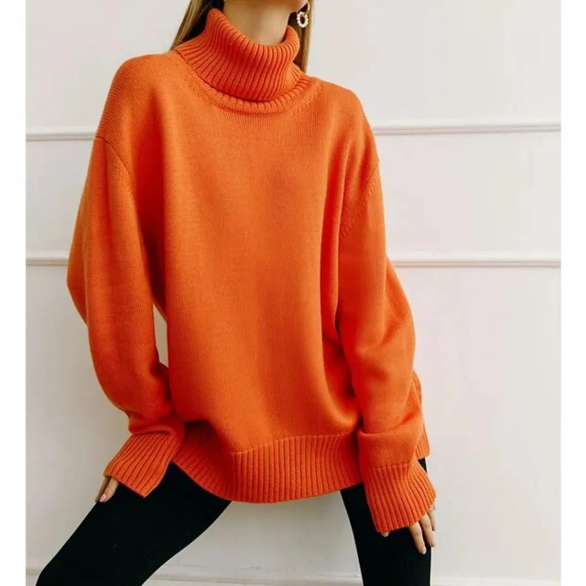 Dolcevita tinta unita Autunno Inverno 2024 Comodo maglione pullover classico sciolto da donna