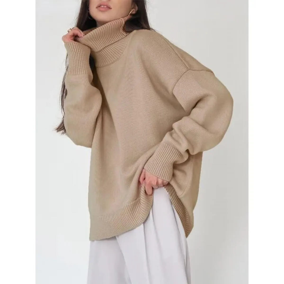 Dolcevita tinta unita Autunno Inverno 2024 Comodo maglione pullover classico sciolto da donna