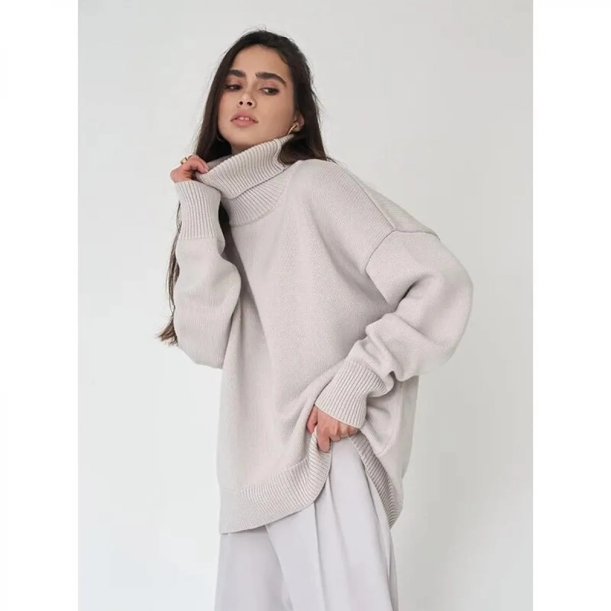 Dolcevita tinta unita Autunno Inverno 2024 Comodo maglione pullover classico sciolto da donna