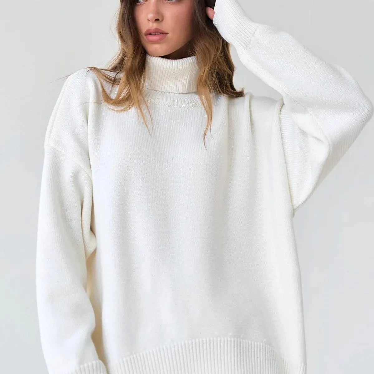 Dolcevita tinta unita Autunno Inverno 2024 Comodo maglione pullover classico sciolto da donna