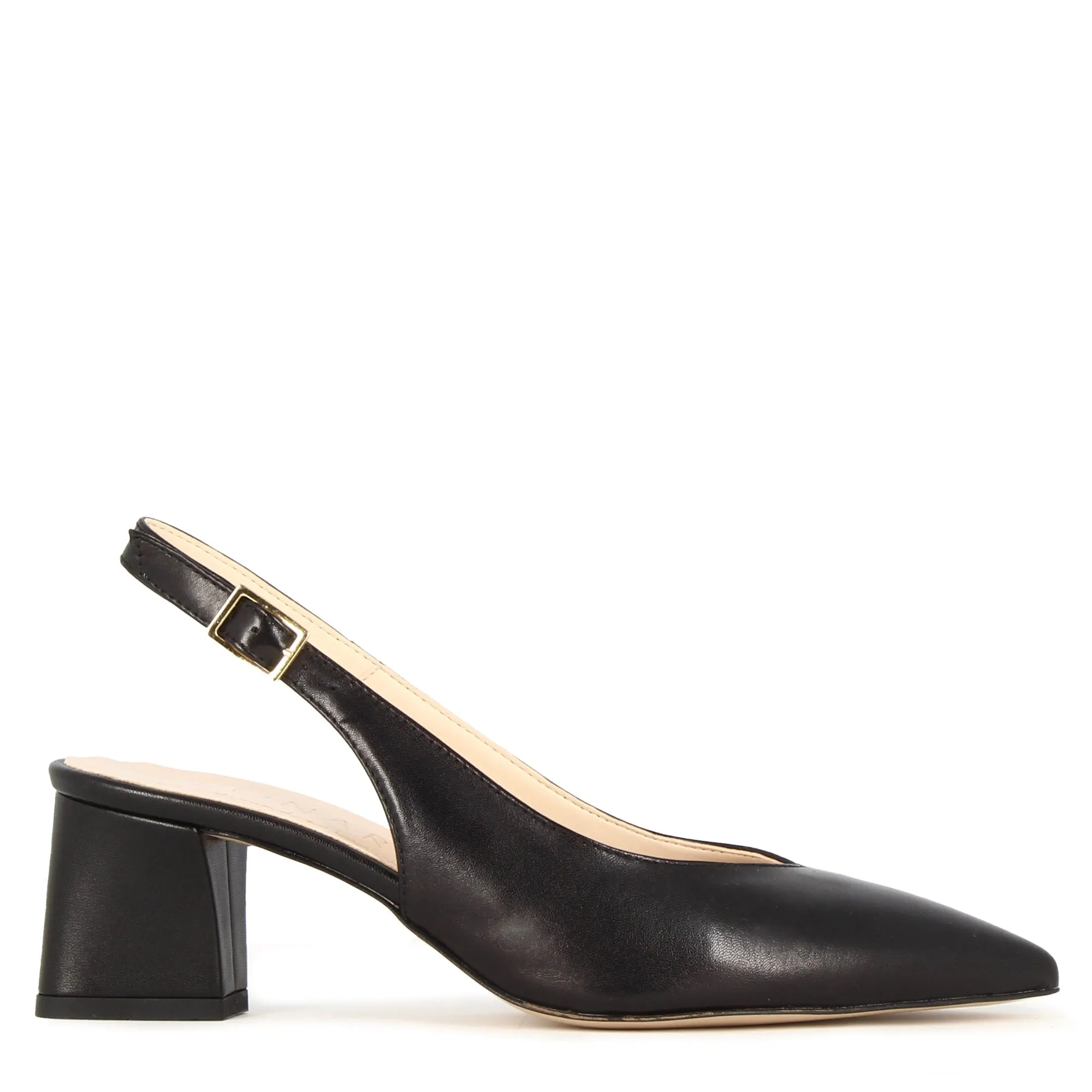 Décolleté slingback da donna in pelle colore nero con tacco medio