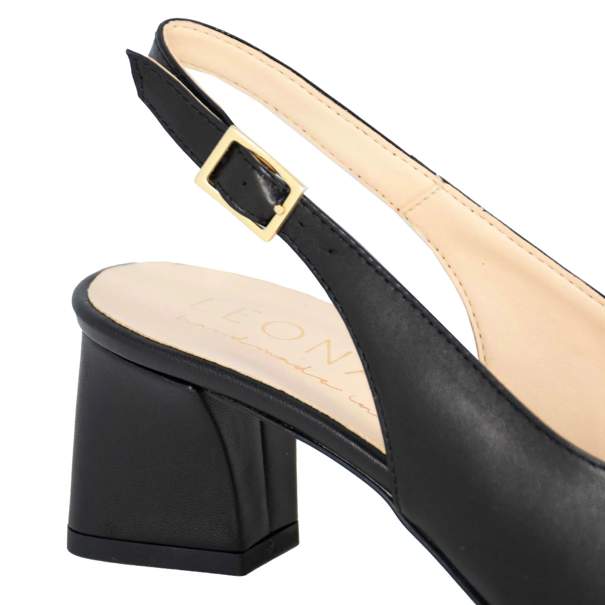 Décolleté slingback da donna in pelle colore nero con tacco medio