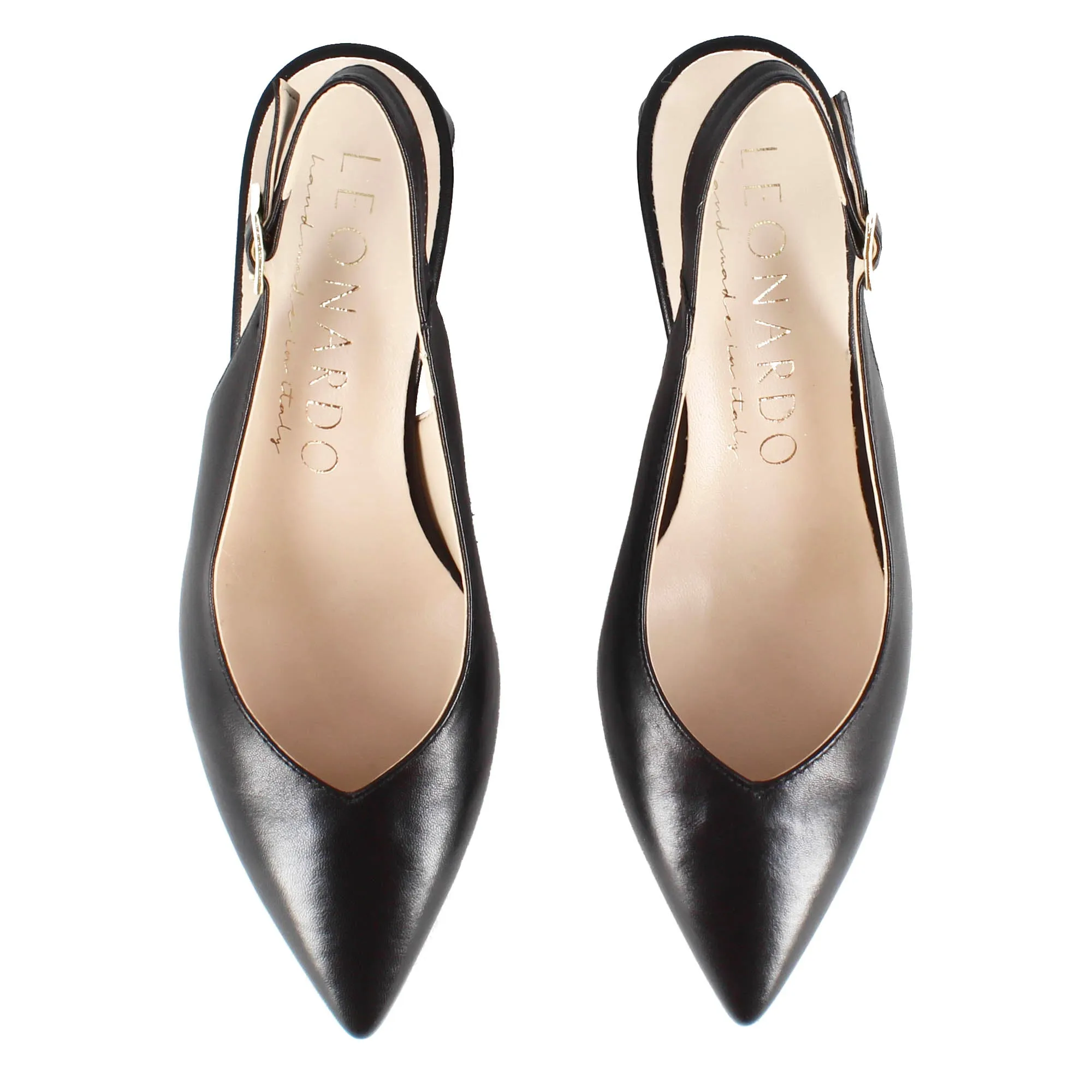 Décolleté slingback da donna in pelle colore nero con tacco medio
