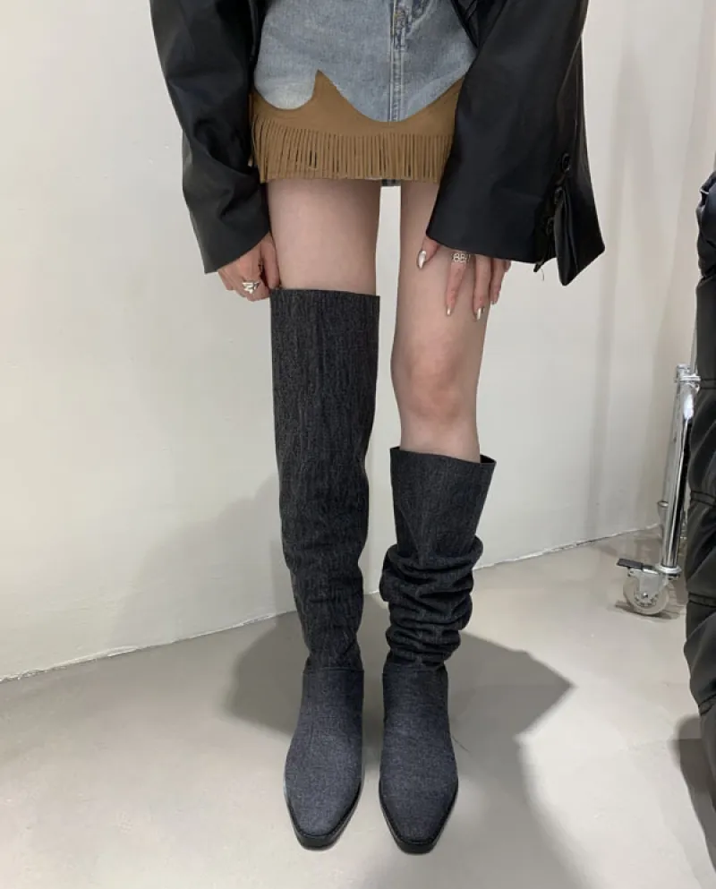 E stivali da ragazza calda Stivali da cowboy occidentali in denim Stivali grandi Stivali in pile Stivali sottili Stivali alti da