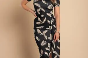 Elegante abito midi con stampa, nero